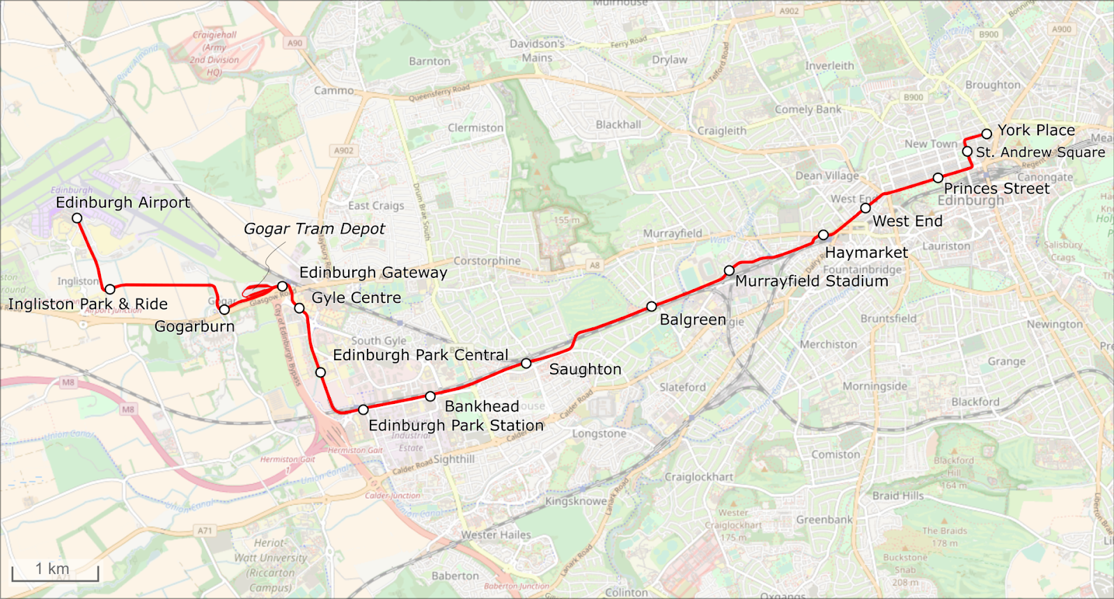 Edinburgh's airport stops